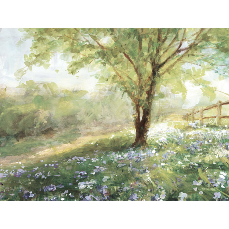 Champ de jacinthes - peinture sur toile tendue, H 18 po x l 24 po