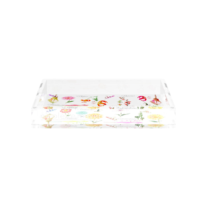 Botanical White Acrylic Square Decorative Tray, 12"W x 12"D x 2"H