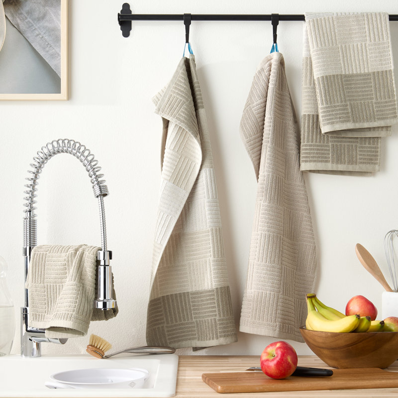 Gray Basketweave Terry Cotton Kitchen Towel Set, 16" x 28"