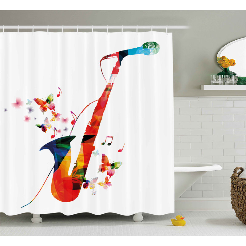 Rideau de douche simple coloré saxophoniste, H 75 po x l 69 po