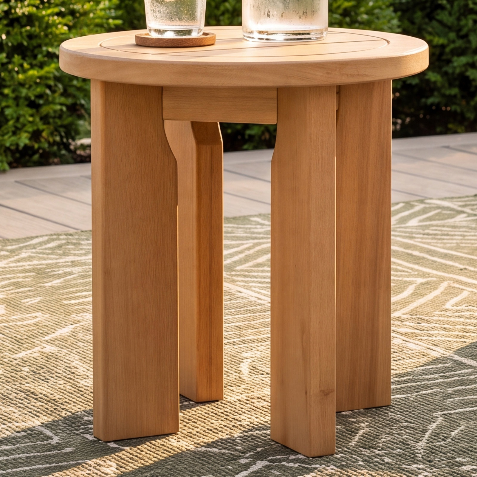 Dewey 15" Eucalyptus Patio Side Table, Natural