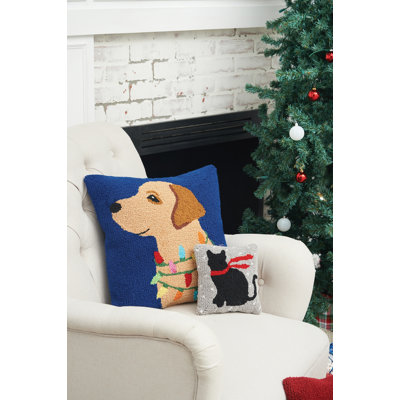  Winter Cat Hooked Throw Pillow
