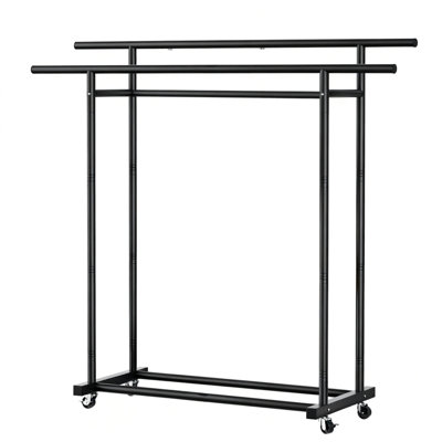 Double Rod Clothes Rack, 1 Pack (Black)