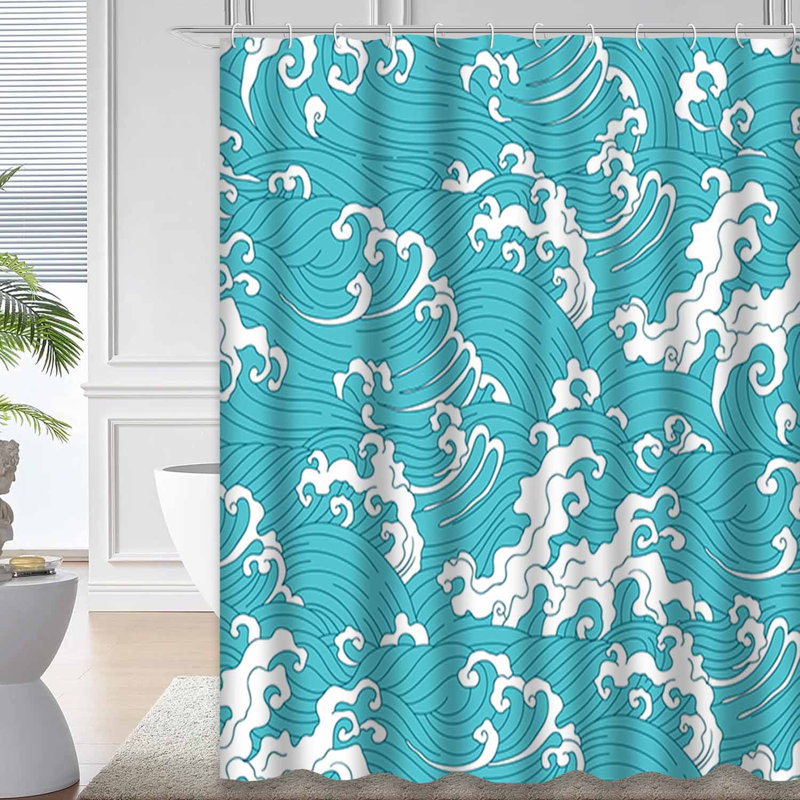 Rideau de douche imperméable nautique à motif japonais avec 12 crochets, L 72 po x l 78 po