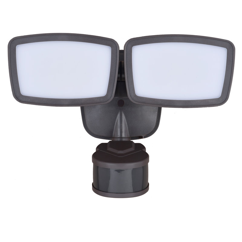 2 - Head LED Hardwired Dusk to Dawn Outdoor Security Flood Light with Motion Sensor and Timer, Brown