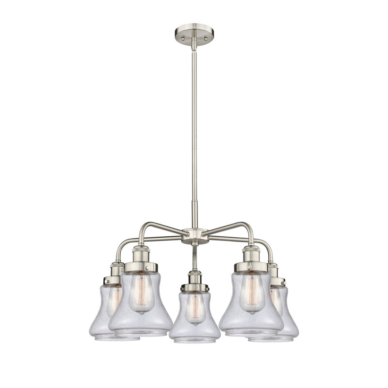 Lustre suspendu 5 lumières 24 po Bhanupriya, Bullé, Nickel satiné