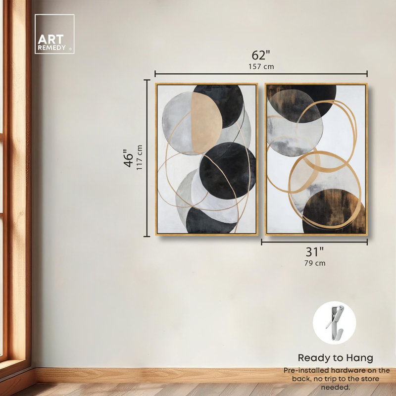 Urban Orbits Diptych Canvas Print Brown Wall Art Set by Art Remedy, Black Frame, 10 x 15, H 46 po x l 31 po, Gold Frame
