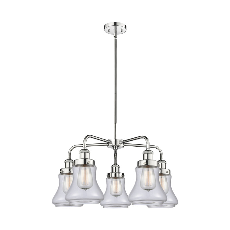 Lustre suspendu 5 lumières 24 po Bhanupriya, Transparent, Chrome poli