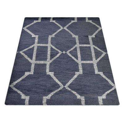 Light Gray | White Wool Handmade Geometric Indoor Area Rug Hand Knotted Rectangle