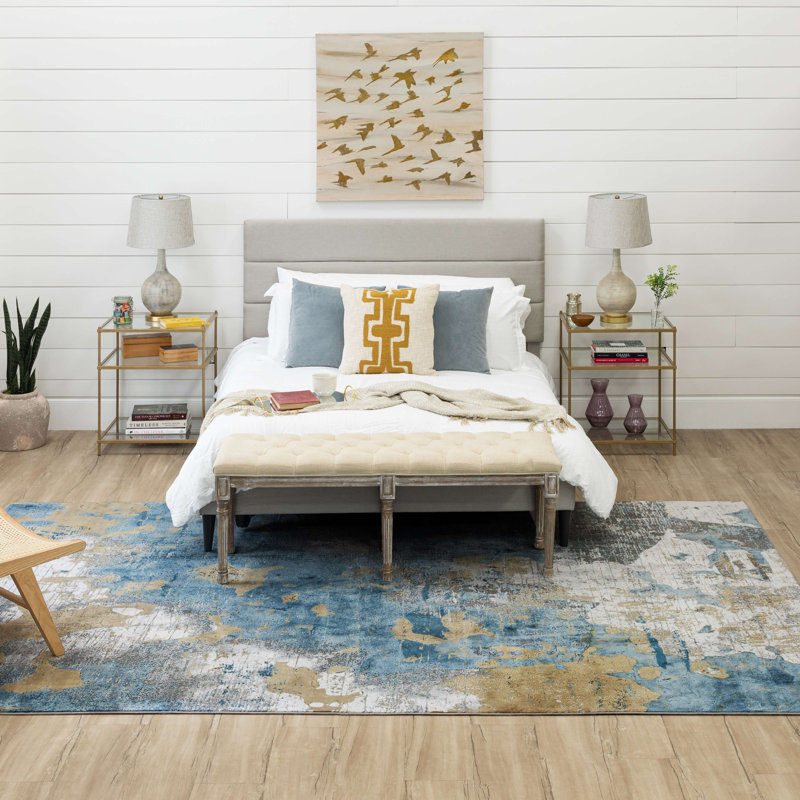 Nuvole Low Pile Stain/Fade Resistant Machine Woven Abstract Indoor Area Rug, Grey Blue, 9' x 12'
