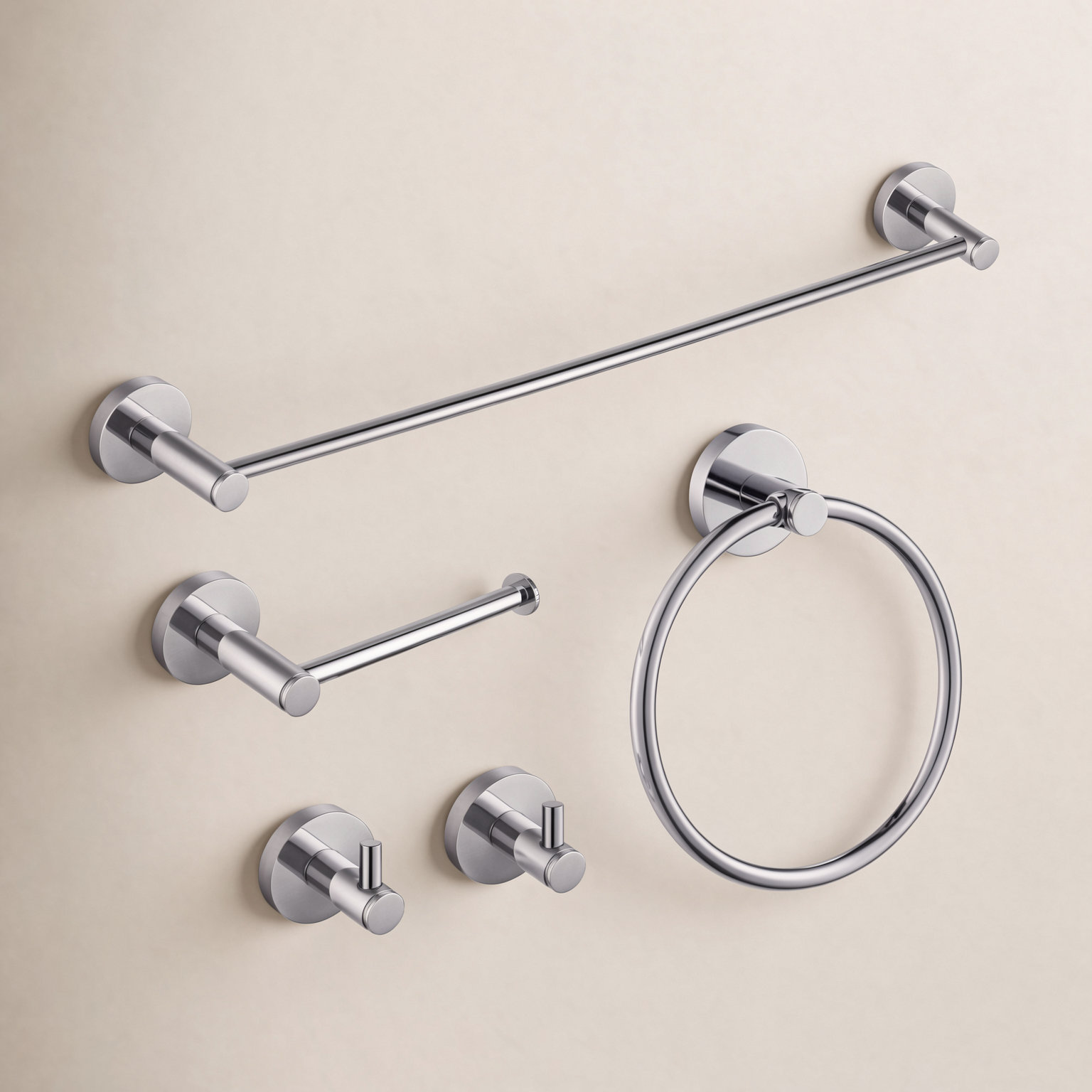 Circular 5-Piece Bathroom Hardware Set, Chrome
