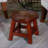 Wooden Step Stool | Floral Carved Rubberwood Ottoman | Cherry Finish | Walnut Brown | Rubberwood-123499722