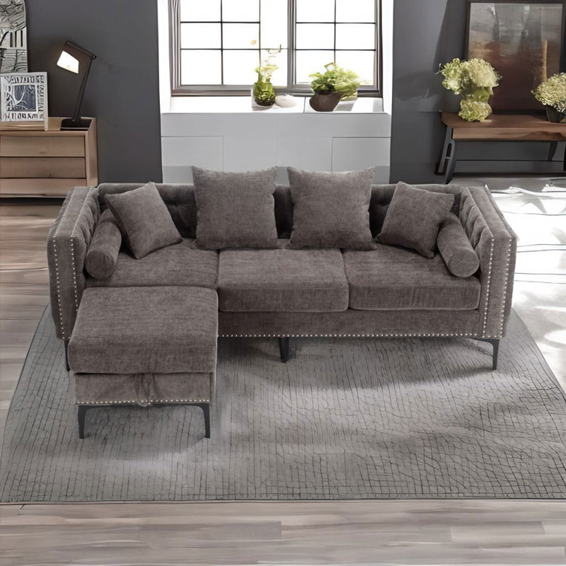 Canapé modulaire en chenille 85 po Amyliah, Gris