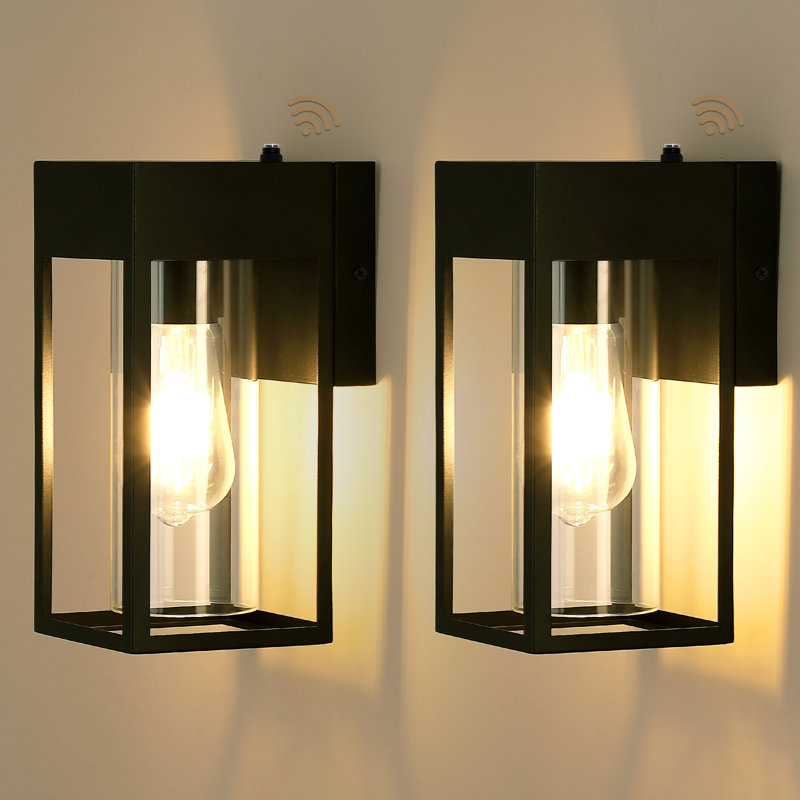 Dusk To Dawn Classic Outdoor Wall Sconce With Cylinder Glass Shade And Rectangular Metal Frame, Waterproof For Porch, Patio(Set Of 2)