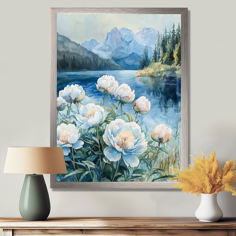 Bovill - Floral Wall Art Prints, Silver, 32" H x 24" W, Single Picture Framed Print