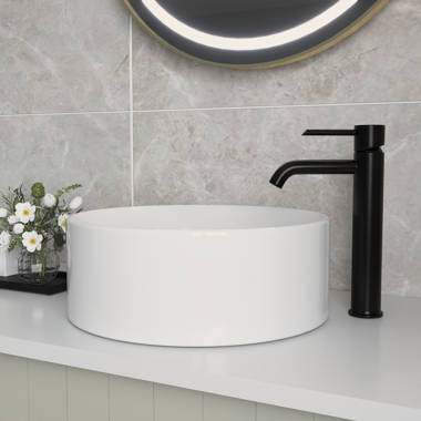 LACAVA Piccolo 14'' White Porcelain Circular Wall Mount Bathroom Sink with  Overflow