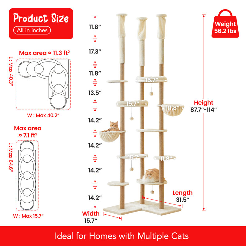 87.7''-114'' Adjustable Height Floor To Ceiling Cat Tree