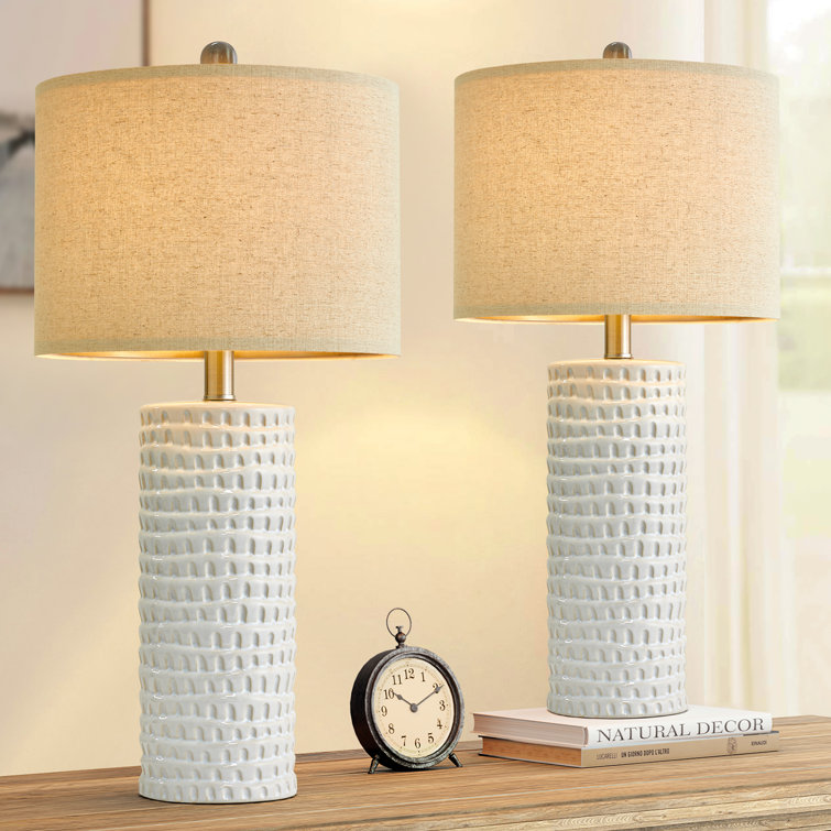Anazagene Modern Accent Ceramic Table Lamp for Bedroom White Desk Décor Bedside Lamp for Living Room (Set of 2) Dakota Fields