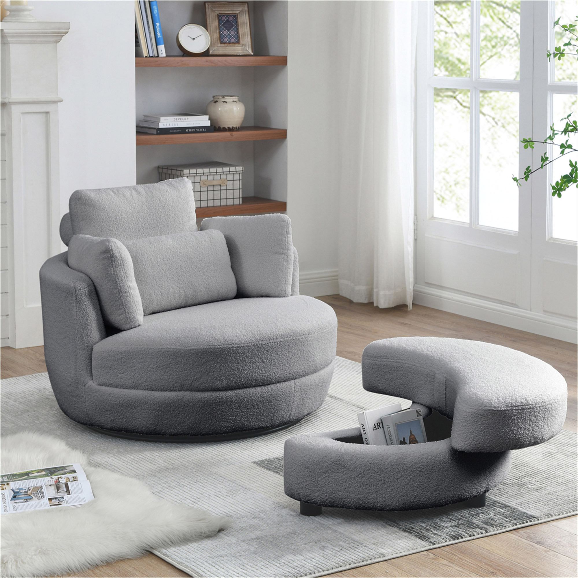 Ivy Bronx Depoliti Oversized Swivel Chair with storage ottoman and