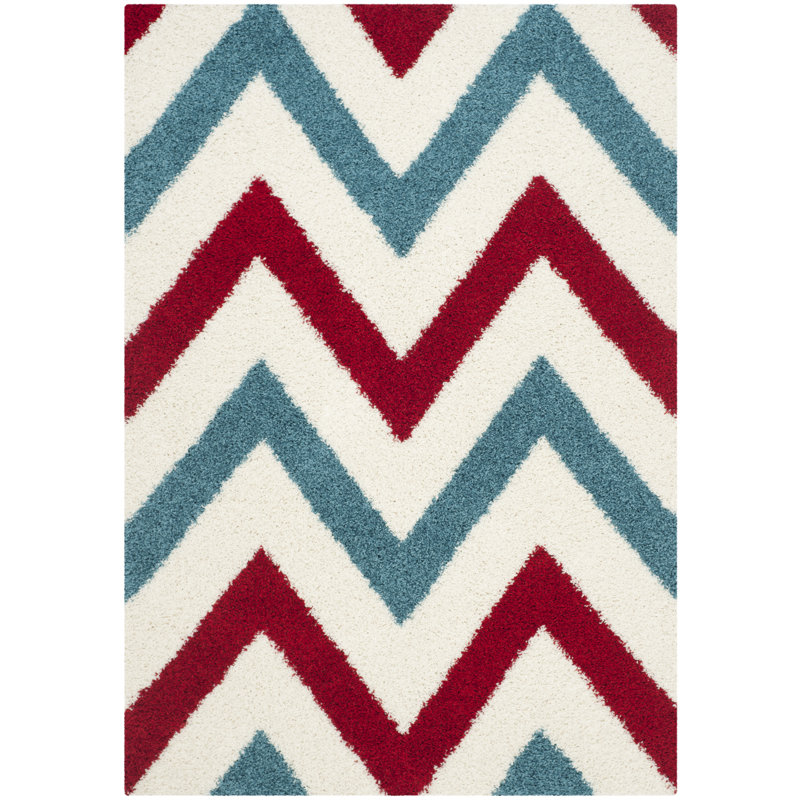 Tapis ivoire / rouge / bleu sarcelle Alanah, Rectangle 5 pi 3 po x 7 pi 6 po