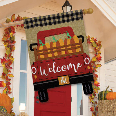 Pumpkin Truck Burlap Fall House Flag