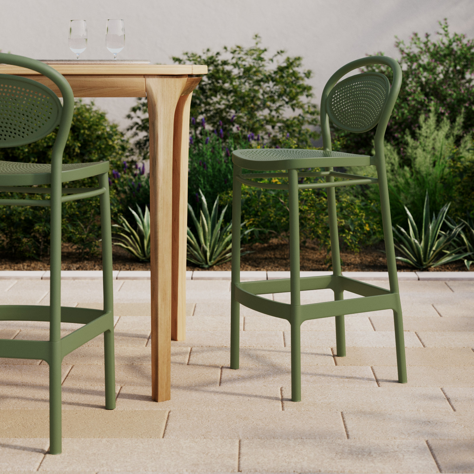 Farrah Outdoor Bar Stool, Olive Green, Bar Stool (29.5" Seat Height)