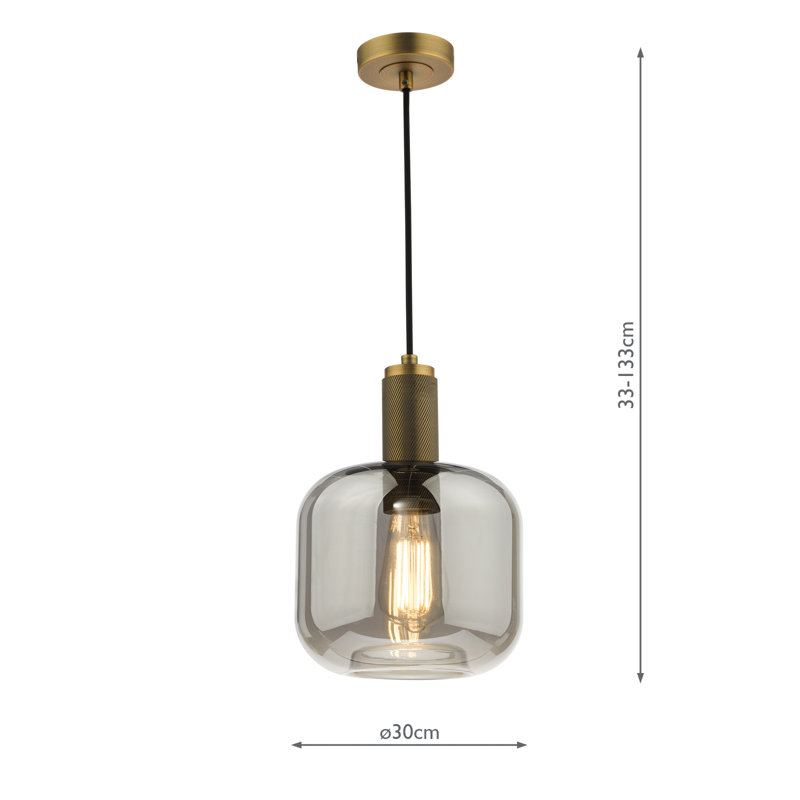 Nikolas 1LT SUSPENSION KNURLED CW SMOKED GLASS, Natural Brass