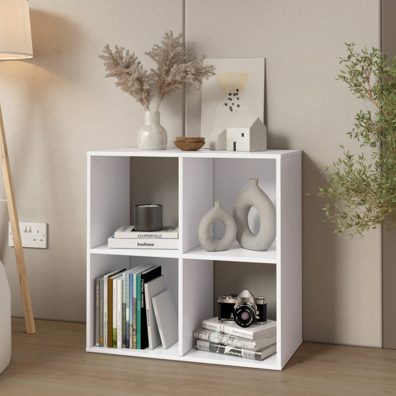 23,46 po Bibliothèque étagère haute en bois blanc à 3 tablettes, (2 tablettes) H 23,46 po x l 23,54 po x P 11,73 po, Blanc