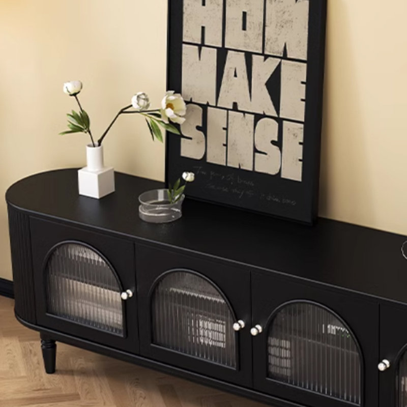 Meuble télé en bois massif de style rétro, Noir, noir, noir, noir, 70.86"