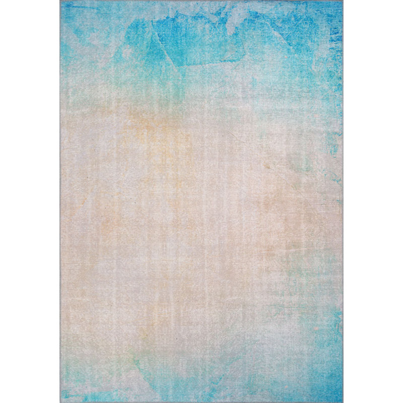 Tapis décoratif à motif abstrait bleu et beige, Rectangle 4 pi 8 po x 6 pi 3 po
