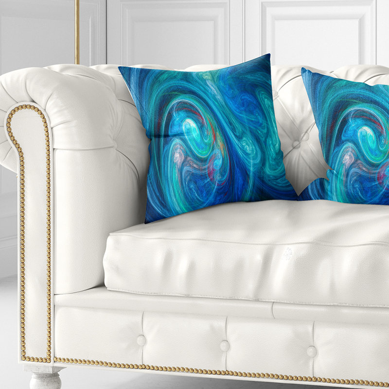 Texture abstraite fractale bleu foncé - coussin imprimé abstrait, 16 po x 1 po, Coussin décoratif
