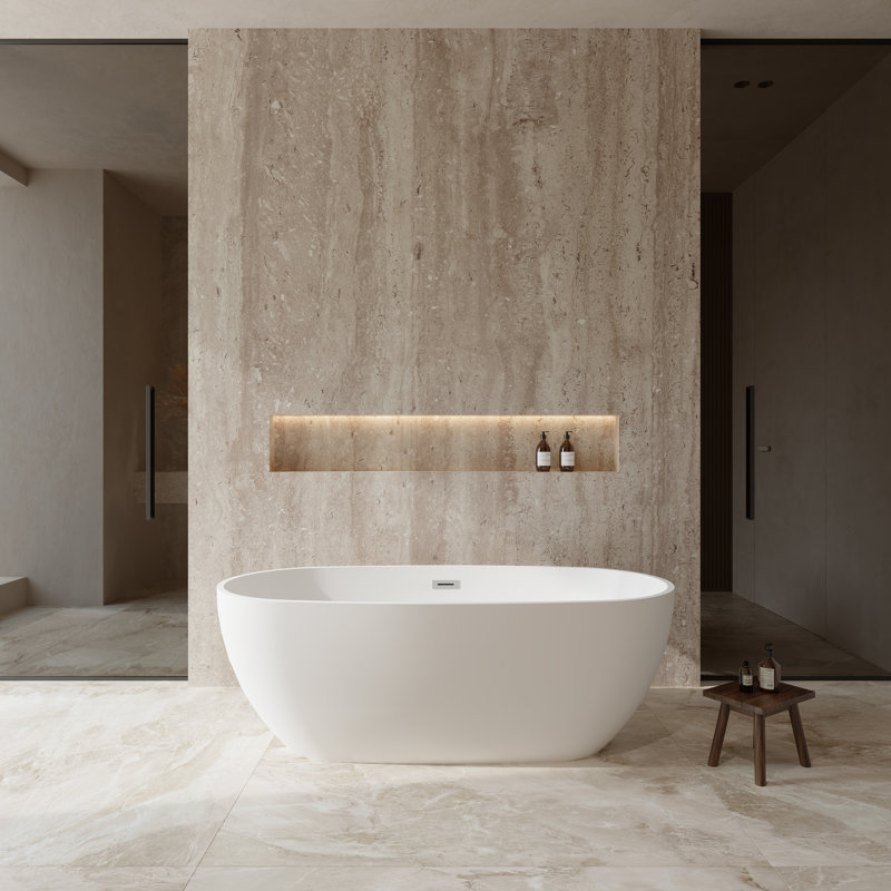 Juno 67'' x 32'' Soaking Acrylic Bathtub, Matte White/Polished Chrome