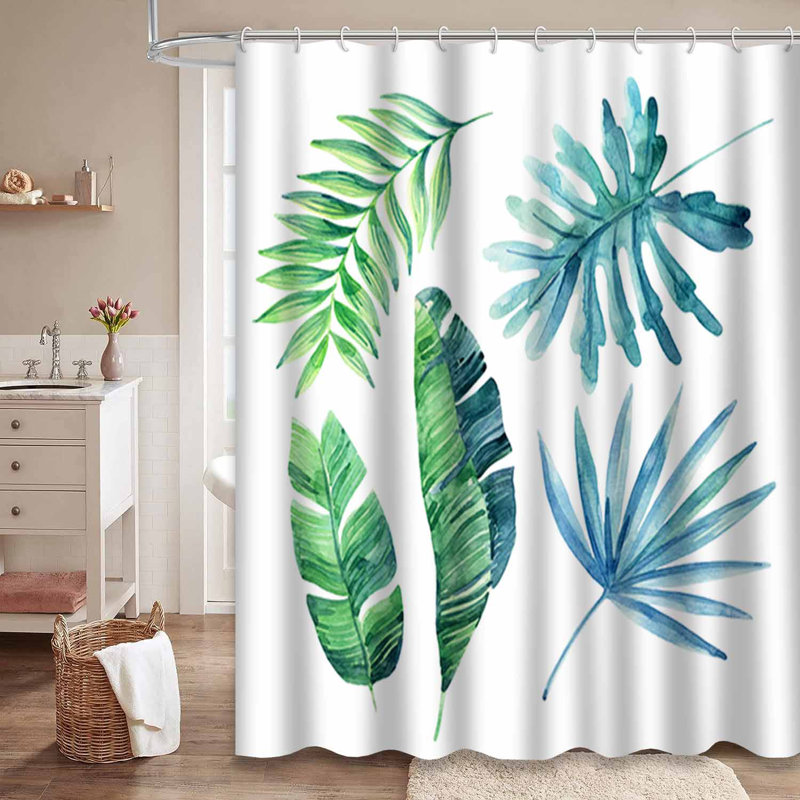 Aquarelle, feuilles tropicales, peinture exotique blanche, été avec 12 crochets, L 72 po x l 84 po