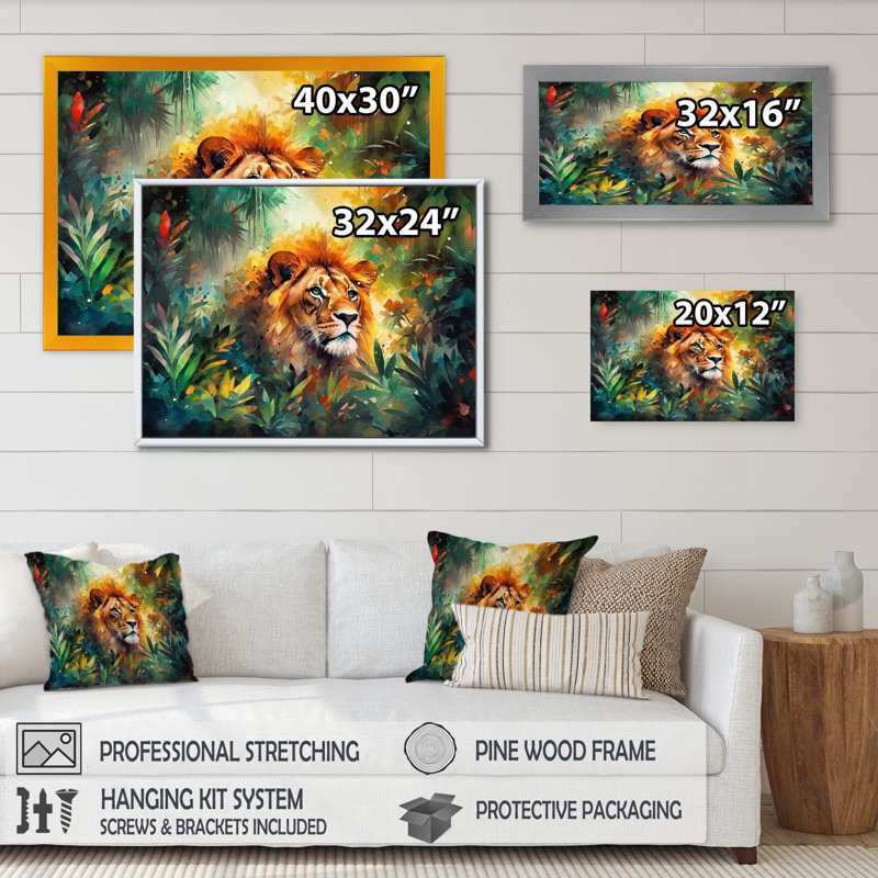 " Colourful Lion Portrait II ", 12" H x 20" W x 1" D, Gold Picture Framed Canvas