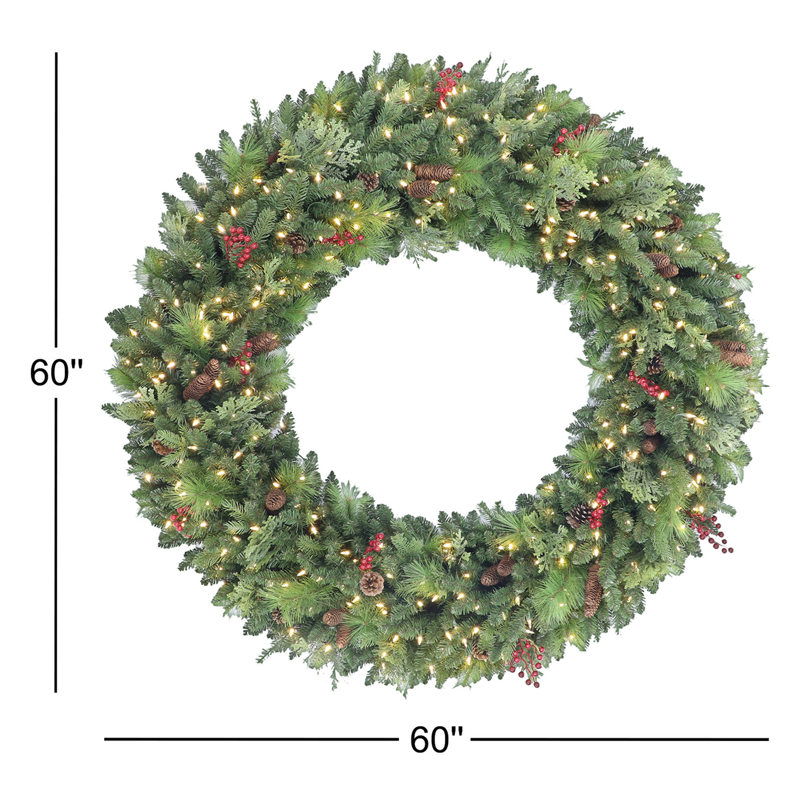 72'' Faux Pine Lighted Wreath, 60" x 60"