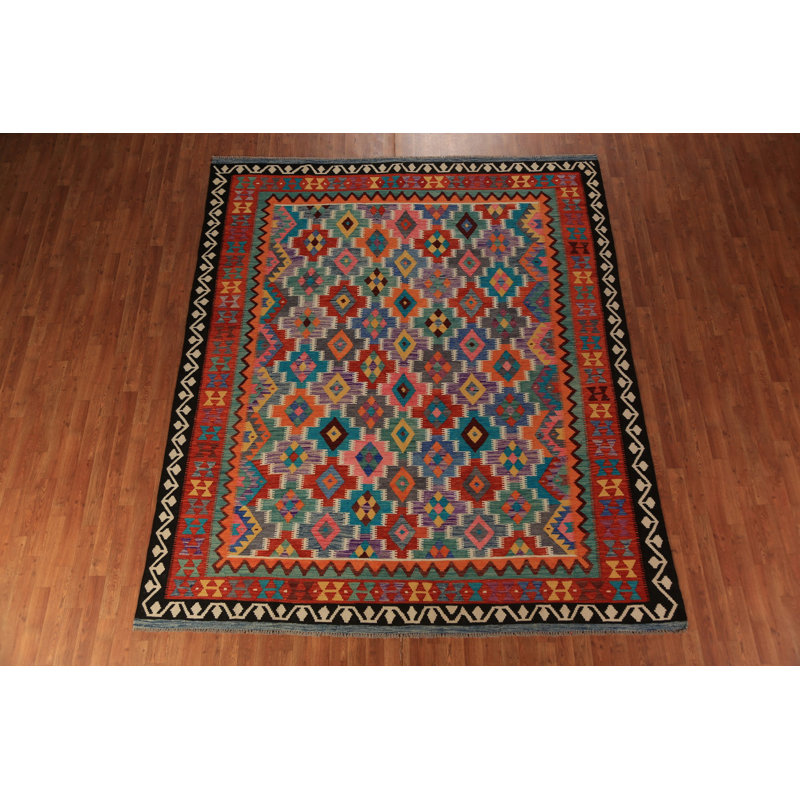 Tapis oriental géométrique en laine Kilim 8 x 10