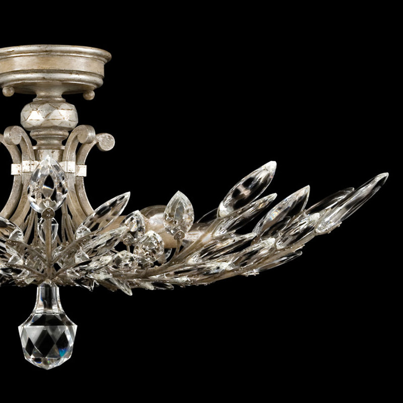 Crystal Laurel Semi Flush Mount, Antique Silver Leaf