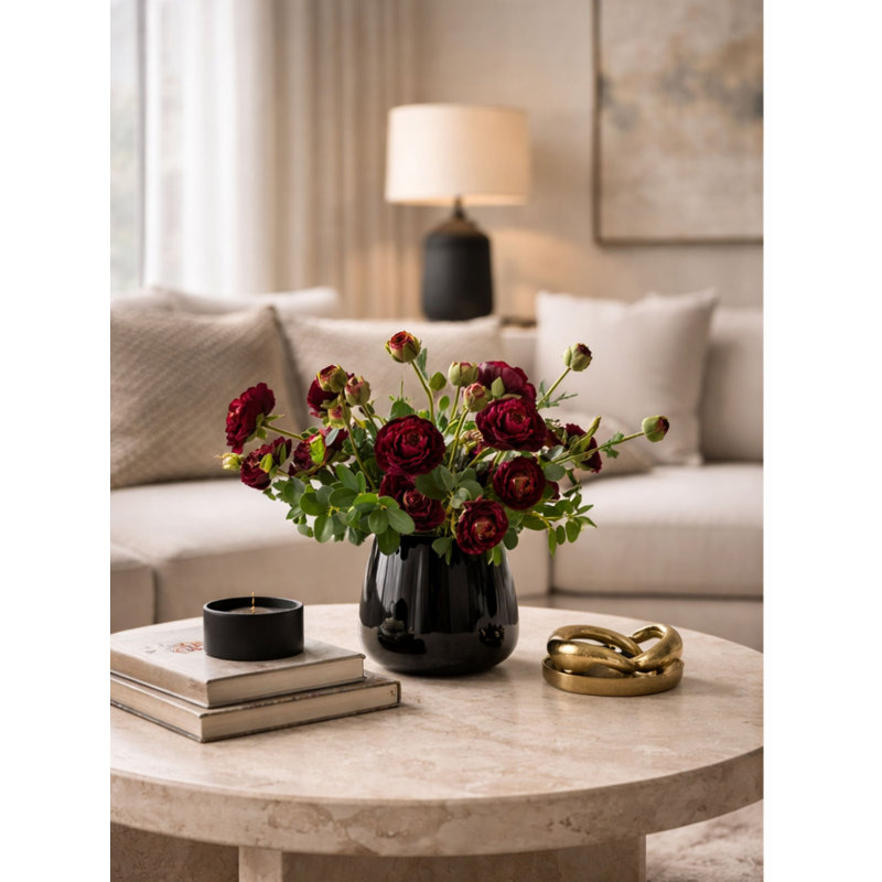 Faux Burgundy Floral Arrangement in Vase