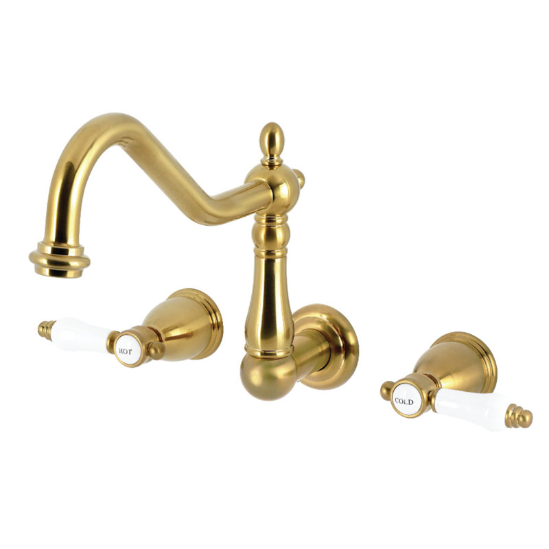 Kingston Brass Bel-Air Two-Handle 2-Hole Tub Wall Mount Clawfoot Tub Faucet, Brushed Brass