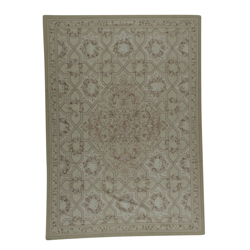 Hand-Knotted High-Quality Green and Beige Area Rug