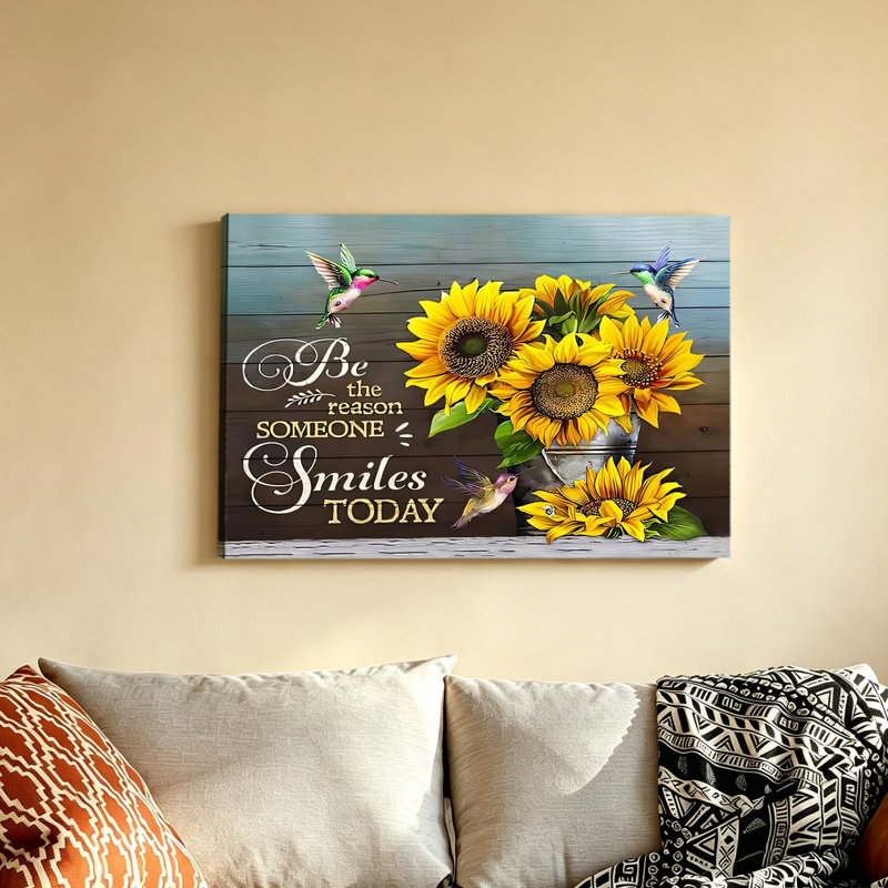 Abstrait art mural colibri tournesol abstrait, 16 x 24 pouces