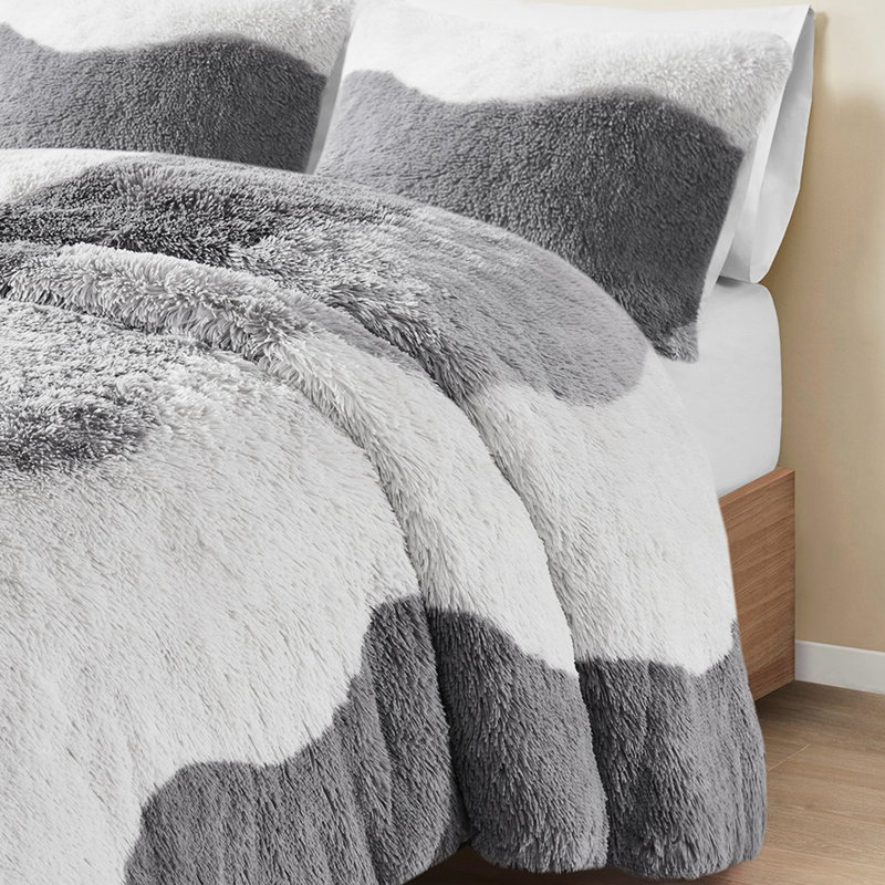 Édredon simple / simple très grand dégradé - rembourrage en microfibre de fourrure synthétique et rembourrage inversé pour lit à motif gris doux