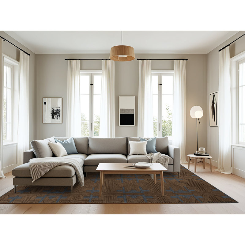 Tapis brun treillis lavable à la machine, Rectangulaire 8 pi x 10 pi