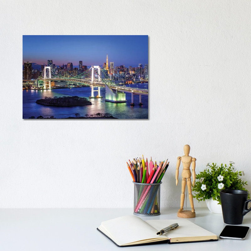 Rainbow Bridge and Tokyo Tower at Night, Odaiba, Tokyo, Japan 1 Piece Wrapped Canvas Wall Art, 20.32 cm H x 30.48 cm W