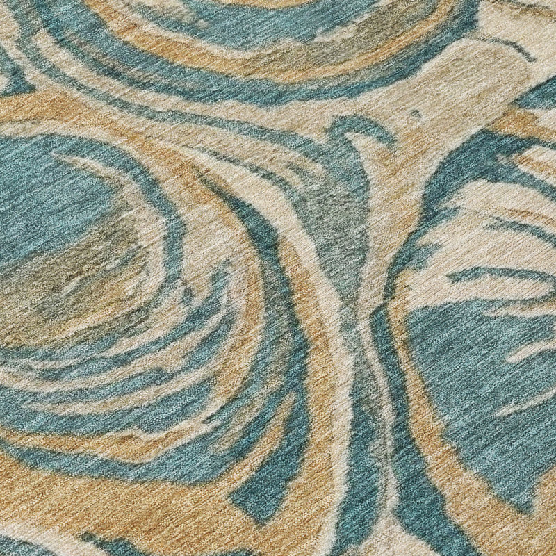 Tapis côtier intérieur / extérieur lavable à la machine ACN3019, Sarcelle, 10 pi x 14 pi
