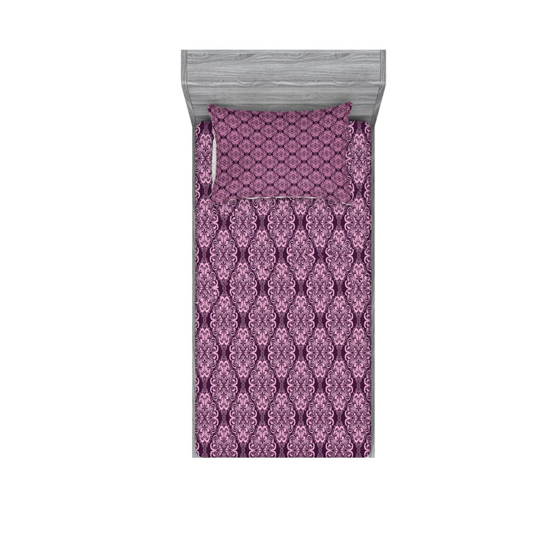 Microfiber Damask Sheet Set, Twin Sheet Set with Fitted Sheet