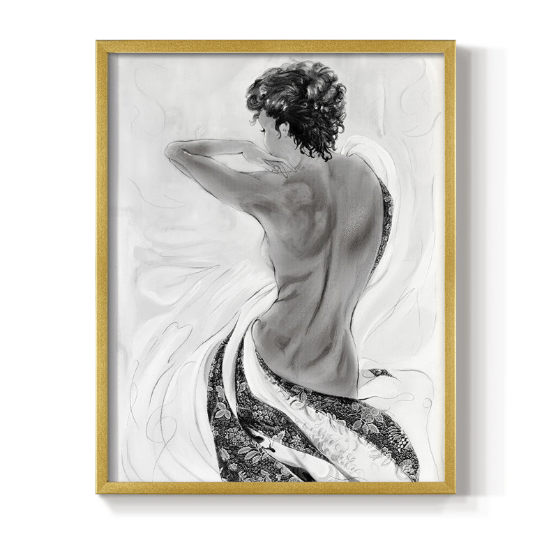 «Solitude S Croquis II», reproduction encadrée - bois massif, Encadrement doré, H 20 po x l 16 po