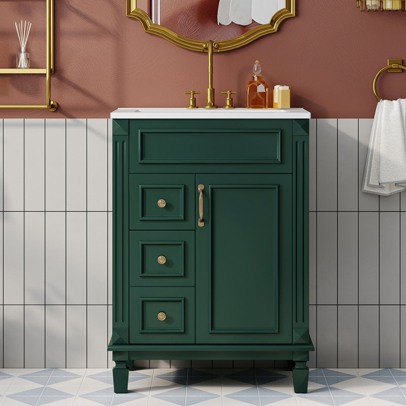 Meuble-lavabo 24 po avec lavabo en céramique pour salle de bain, Vert