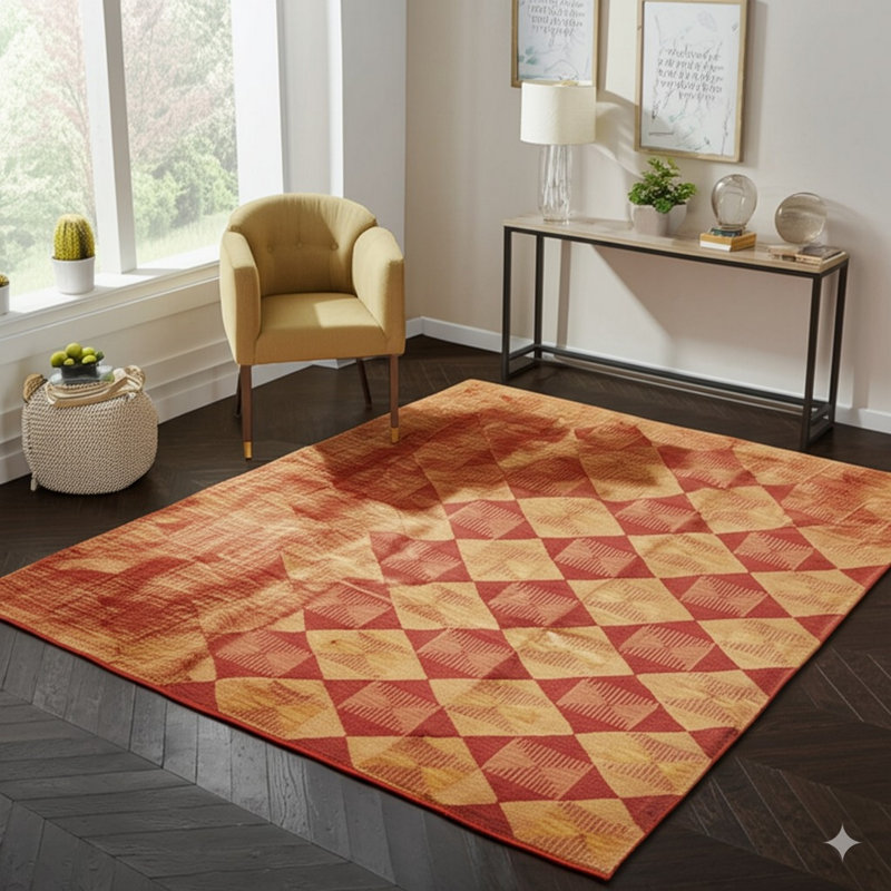 Coral Hand-Knotted Wool Diamond Hourglass Motif Geometric Modern Contemporary Carpet Rug, 10' x 14'