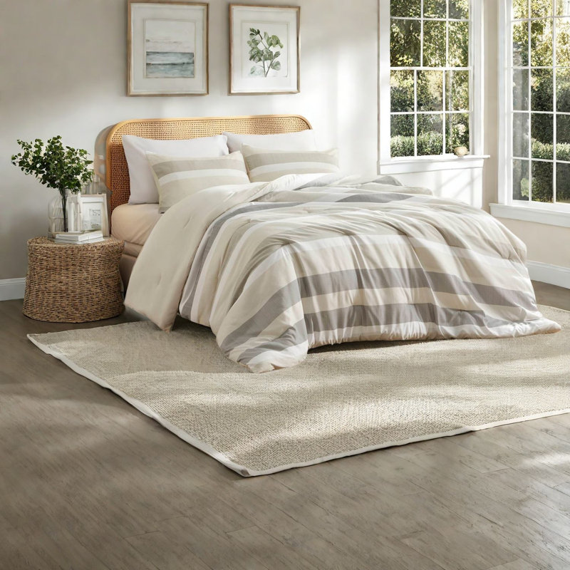 Premium Stripe Textured Comforter Bedding Set, Twin/twin Xl, Neutral Polyester